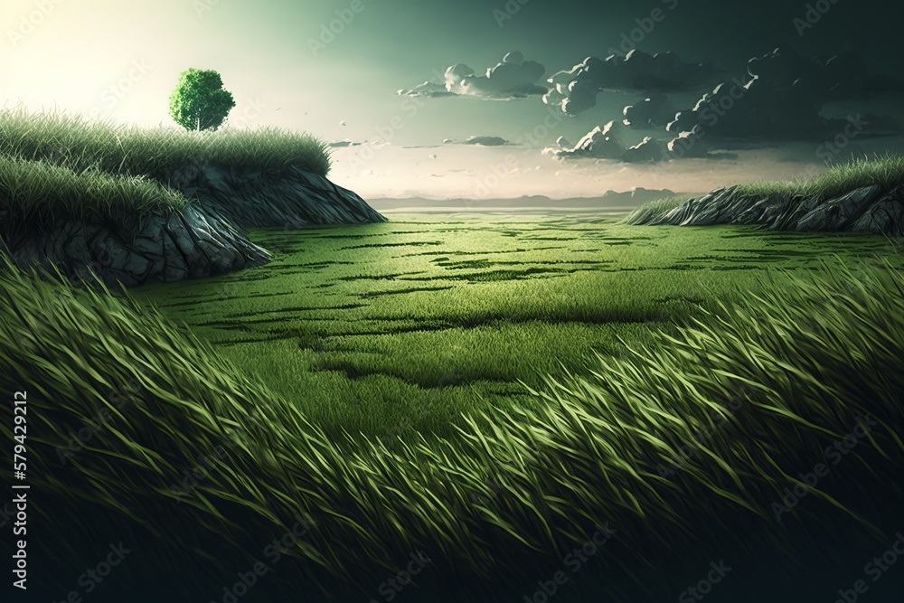 Poster the simple life: a humble grass field backdrop - generative ai