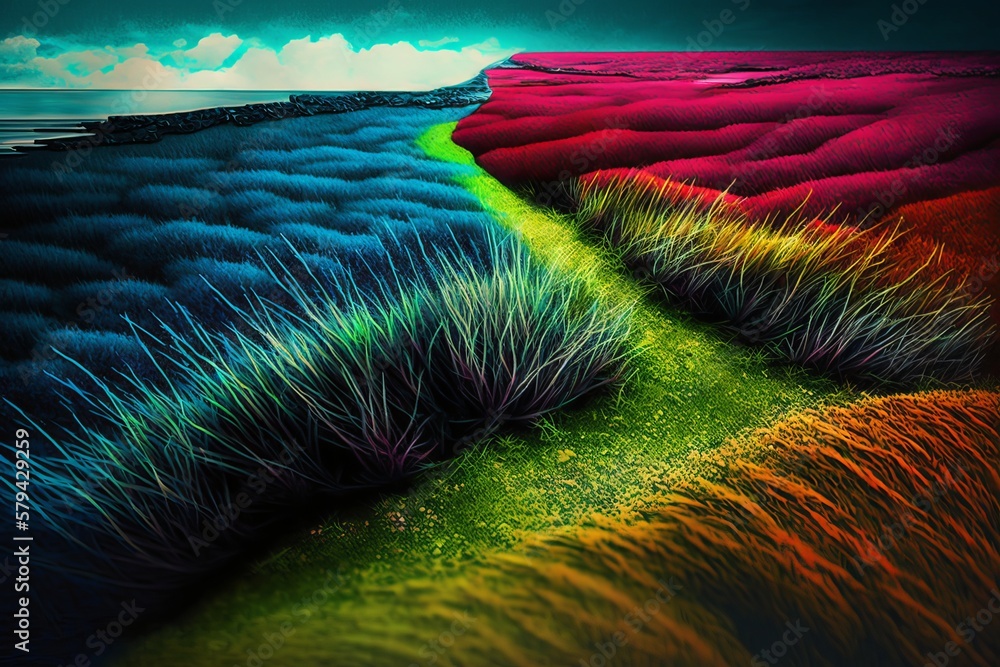 Poster a carpet of green: the soothing effect of a grass field - generative ai
