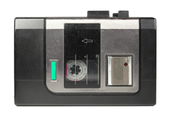 Vintage late 80s early 90s portable audio cassette tape player recorder. Isolated on white or transparent alpha channel background