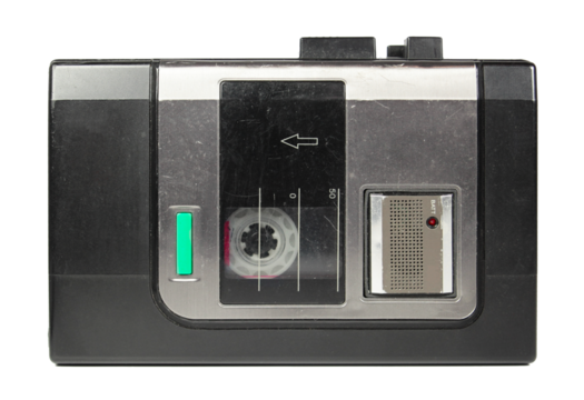 Vintage late 80s early 90s portable audio cassette tape player recorder. Isolated on white or transparent alpha channel background - Powered by Adobe