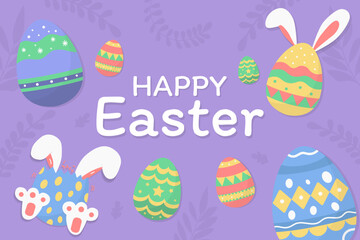 Happy Easter Day with easter egg on purple background.