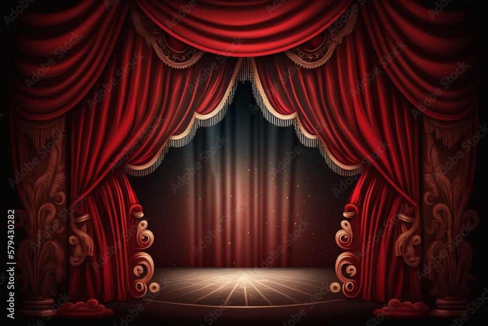 Poster step into a world of enchantment: magic theater stage with red curtains and dazzling spotlights - ge