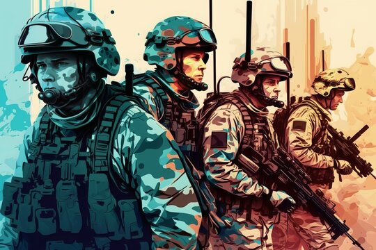 Stand out with colorful painted style military gear - Generative AI