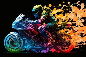 Revving Up the Fun: Multiple Colored Exposure of a Motorcyclist - Generative AI