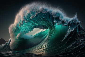 Stunning Close-up Shot of a Rolling Ocean Wave - Generative AI