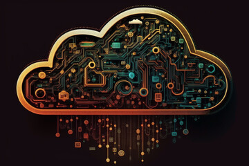 Cloud computing technology concept. Cloud with electronic circuits, big data cloud creative  Futuristic illustration. Ai generated