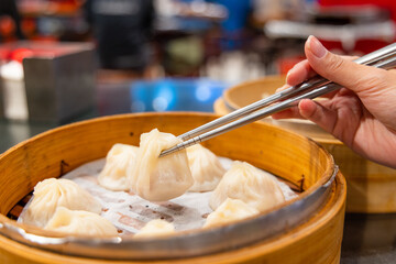 Taiwan cuisine steamed soup bun in basket