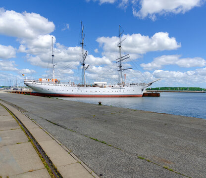 sailing ship Gorch Fock at the quai in the harbour of Stralsund, German