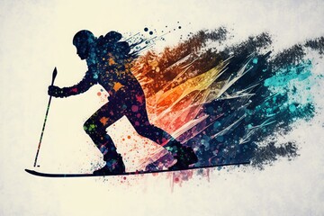 Fun and colorful skier illustration - Generative AI
