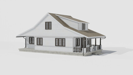 3D render of an American country house. game ready model. High detail.