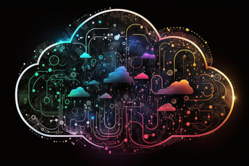 Cloud computing technology concept. Cloud with electronic circuits, big data cloud creative  Futuristic illustration. Ai generated