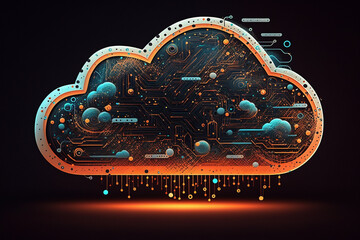 Fototapeta premium Cloud computing technology concept. Cloud with electronic circuits, big data cloud creative Futuristic illustration. Ai generated
