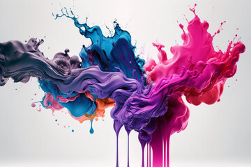 Amazing creative abstract background illustration of a colored floating liquid in the trend colors pink, orange, blue and violet. Ai generated