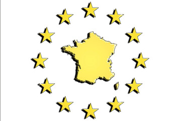 france, the silhouette of france in gold with light reflections, logo and symbol of france. The nation at the heart of the European community.