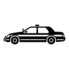 Police car icon. Black silhouette. Side view. Vector simple flat graphic illustration. Isolated object on a white background. Isolate.