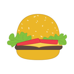 Cute cartoon hamburger. Vector illustration isolated on a white background