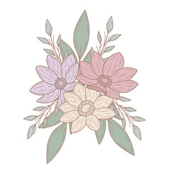 Colorful, pastel spring flower bouquet, vector art