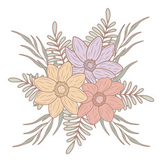 Colorful, pastel spring flower bouquet, vector art