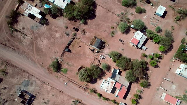 Aerial view of Mexican village and town landscapes in Navajoa, Mexico