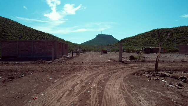 Aerial view of Mexican village and town landscapes in Navajoa, Mexico