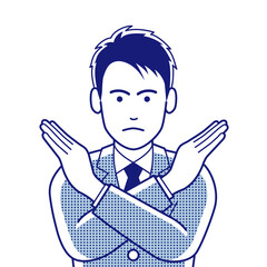 両腕をクロスさせて禁止の意思表示をするビジネスマン