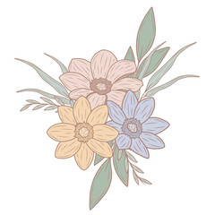 Fototapeta premium Colorful, pastel spring flower bouquet, vector art