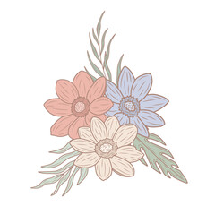 Colorful, pastel spring flower bouquet, vector art