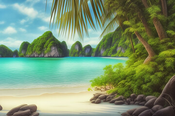 Obraz na płótnie Canvas Beautiful beach in Thailand - AI-generated fine art