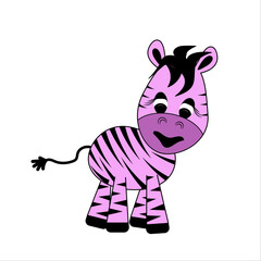 cute funny pink zebra cartoon image on white background vector image 