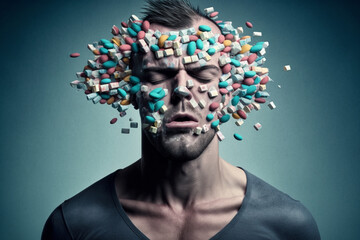 Concept of substance addiction and abuse. The struggle and journey of individuals affected by the condition. Pills Abuse. Medicine abuse. Ai generated - obrazy, fototapety, plakaty