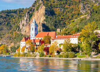 Durnstein town in Wachau valley in autumn, Austria