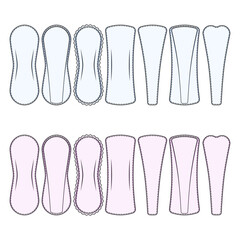 Set of color illustrations with panty liners. Isolated vector objects on white background.