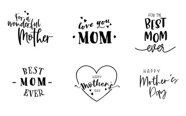 Happy mothers day, hand written set of badges, logo, labels, signs and symbols - great for cards, prints, banners