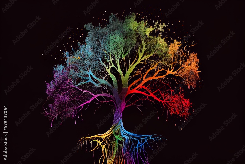 Aufkleber colorful tree on black background. art tree. abstract tree. generative ai