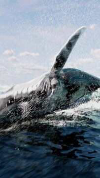 3D animation of Humpback whale Jump and breath while in the air and dive into the deep ocean.
humpback whale breaches, he essentially jumps out of the water and whirls around and back to the ocean
