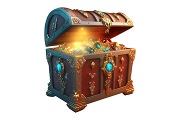 Treasure chest isolated on white, clipping path ready. Created with Generative AI technology.
