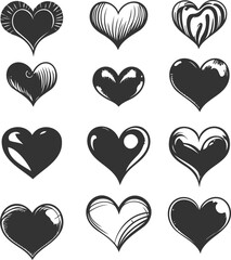 Hand-drawn set of heart shape vector illustration