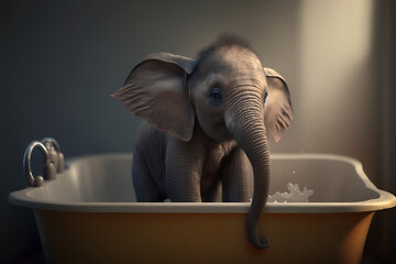 Baby elephant in the bath tub generative ai
