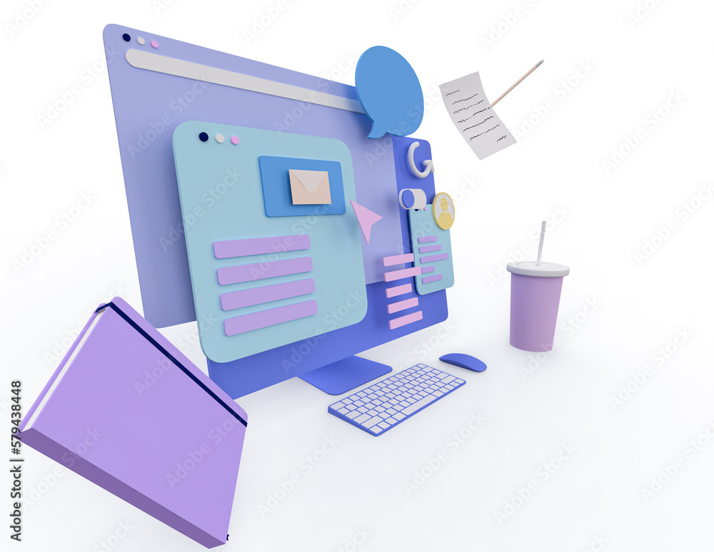 Fototapete customer service representative ,computer monitor data for development,3d render computer graphic
