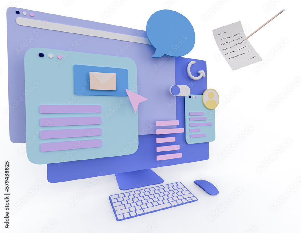 Fototapete customer service representative ,computer monitor data for development,3d render computer graphic