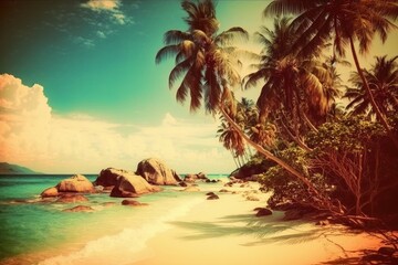Calm tropical beach with an Instagram filter. Generative AI