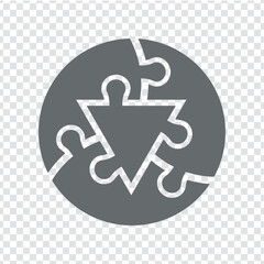 Simple icon circle puzzle in gray. Simple icon puzzle of the three elements and center on transparent background for your web site design, app, UI. EPS10.