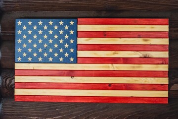 Closeup shot of wooden American flag