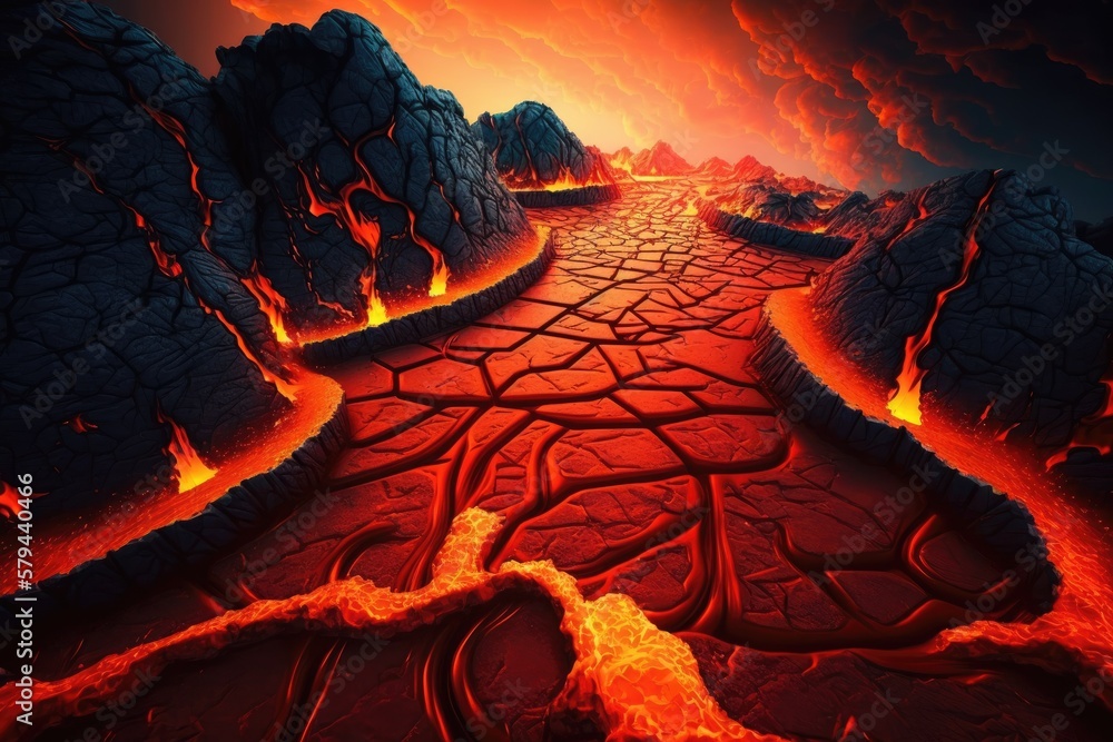 Poster background made of molten lava. the concept of armageddon or hell as a floor that is constantly on f