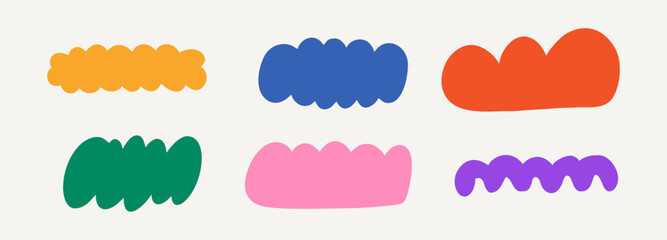 Set of different abstract shapes and patterns. Hand drawn doodles. Modern fashion illustration. Flat design, cartoon drawing, vector.