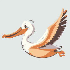 Fototapeta premium Cute pelican cartoon flying on solid background 