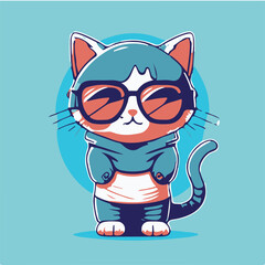 Free vector cute cool cat wearing eyeglasses and hoodie