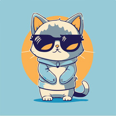 Free vector cute cool cat wearing eyeglasses and hoodie
