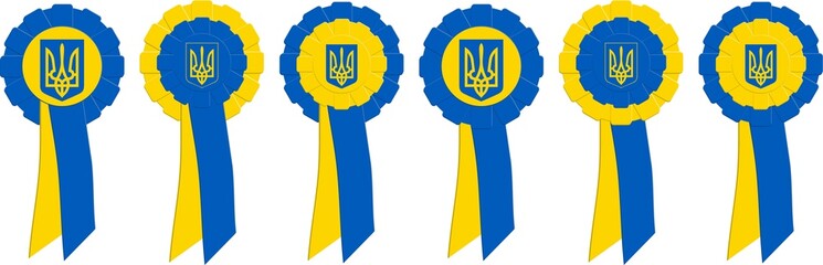 Drawn kotylion and coat of arms in the national colors of Ukraine with ribbon.