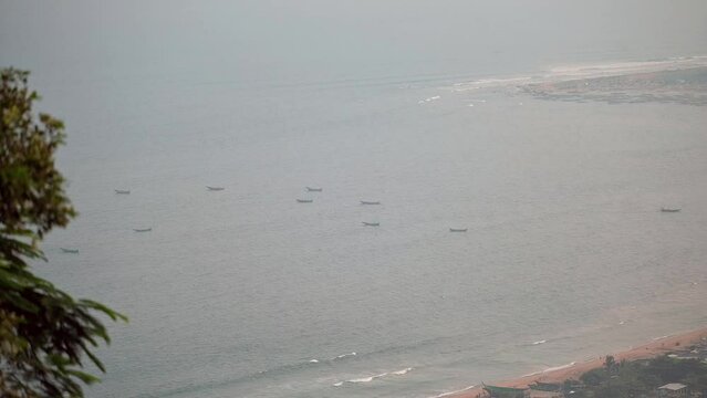 Aerial Footage Of Visakhapatnam Vizag, City And Port With The Boats Riding On The Water